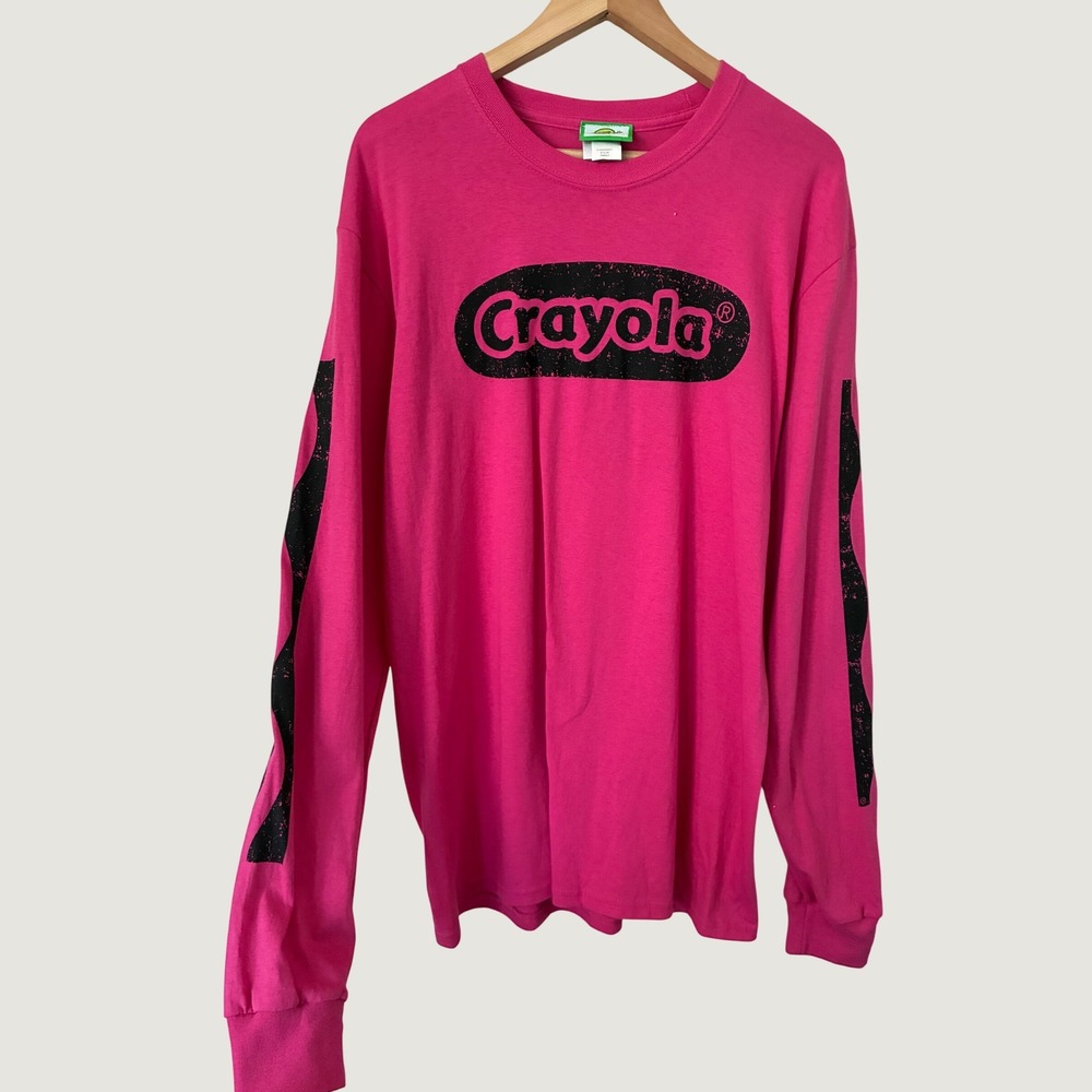 Crayola Experience Long Sleeve Graphic T-Shirt Pink Mens Large Cotton Distressed
